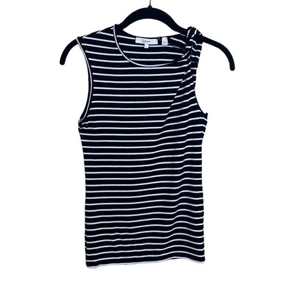 Vince size Small Tank Black & White Striped Pima Cotton Twist Neck Sleeveless - Picture 1 of 8